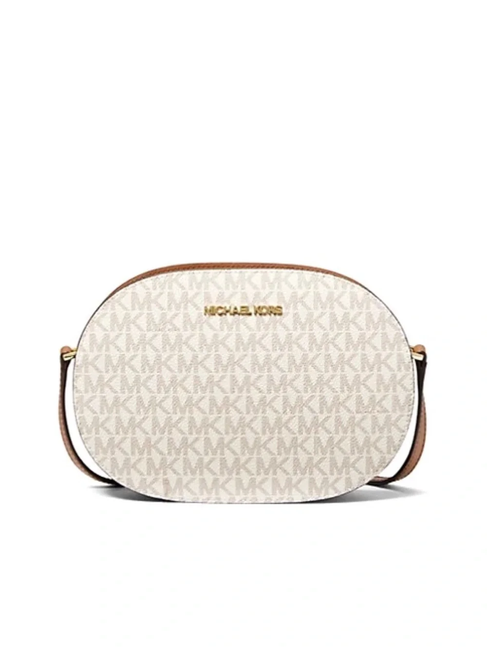 New Michael Kors Jet Set Travel Medium Signature Logo Crossbody Bag Vanilla